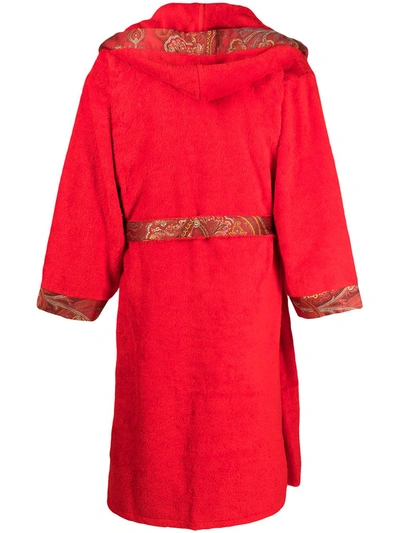 Etro Home Paisley-trim Cotton Robe In Red