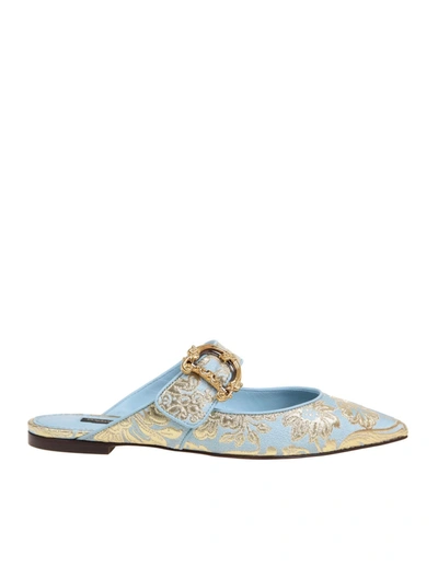 Shop Dolce & Gabbana Brocade Slipper With Strap In Light Blue