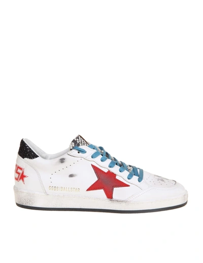 Shop Golden Goose Ball Star Sneakers In White Leather In White/red