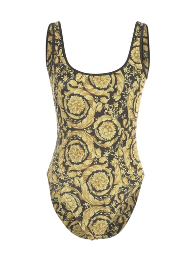 Shop Versace Printed One Piece In Fondo Nero Stampa Oro