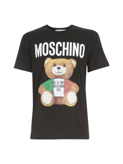 Shop Moschino Jersey Cotton T-shirt W/logo And Bear In Fantasy Black