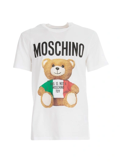 Shop Moschino Jersey Cotton T-shirt W/logo And Bear In Fantasy White