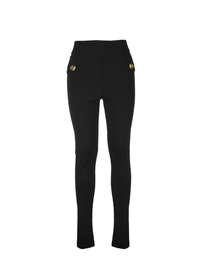 Shop Balmain Knit Leggings With Gold-tone Buttons In Black