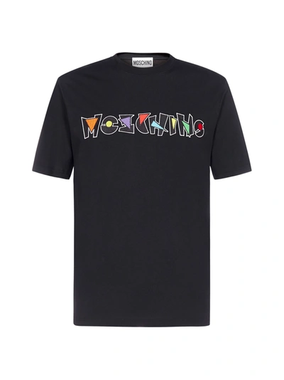 Shop Moschino Logo Cotton T-shirt In Fantasia Nero