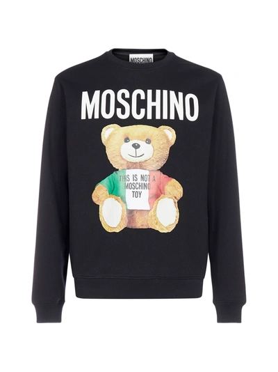 Shop Moschino Logo Teddy Cotton Sweatshirt In Fantasia Nero