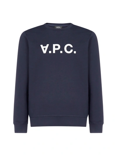 Shop A.p.c. Logo Cotton Sweatshirt In Dark Navy