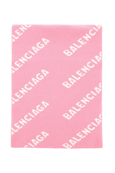 Shop Balenciaga Jacquard Logo Knit Scarf In Pink White