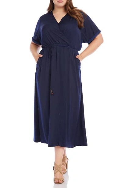 Shop Karen Kane Cuffed Sleeve Midi Dress In Nav