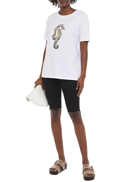 Shop Markus Lupfer Alyssa Bead And Sequin-embellished Cotton-jersey T-shirt In White