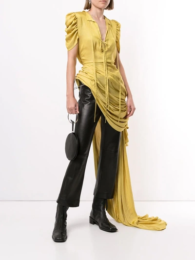Shop Ann Demeulemeester Ariana Ruched Short-sleeved Maxi Dress In Yellow