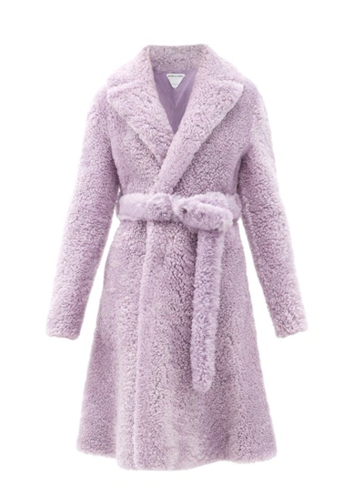 Shop Bottega Veneta Triangle-stitched Belted Shearling Coat In Light Purple