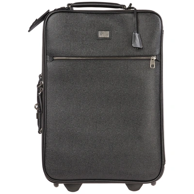 Shop Dolce & Gabbana Men's Leather Suitcase Trolley In Black