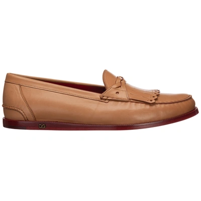 Shop Dolce & Gabbana Men's Leather Loafers Moccasins In Brown