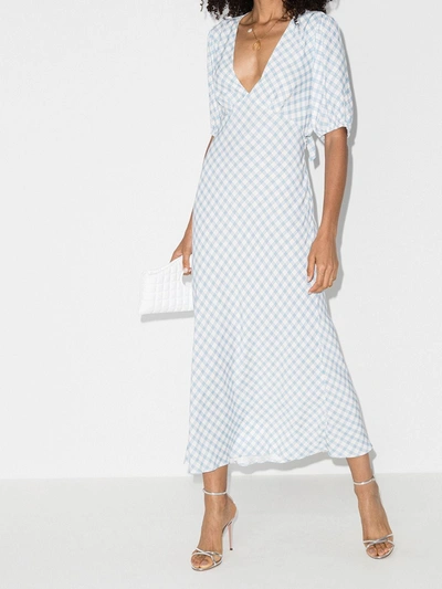 Shop Rixo London Steph Checked Midi Dress In Blue