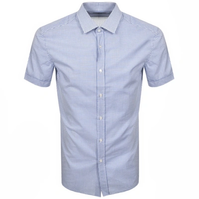 Shop Boss Business Boss Jats Checked Slim Short Sleeved Shirt Blue