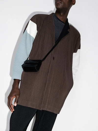 Shop Issey Miyake Contrast Panel Plissé Blazer In Brown