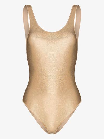 Shop Oseree Sporty Metallic Swimsuit In Gold