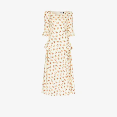 Shop Rixo London Quinn Floral Midi Dress In White