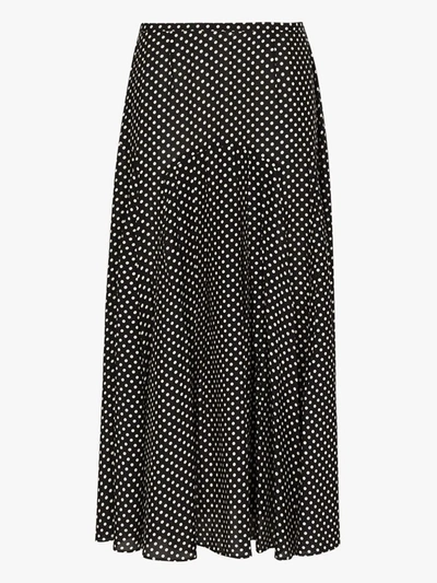 Shop Rixo London Claire Polka Dot Pleated Midi Skirt In Black