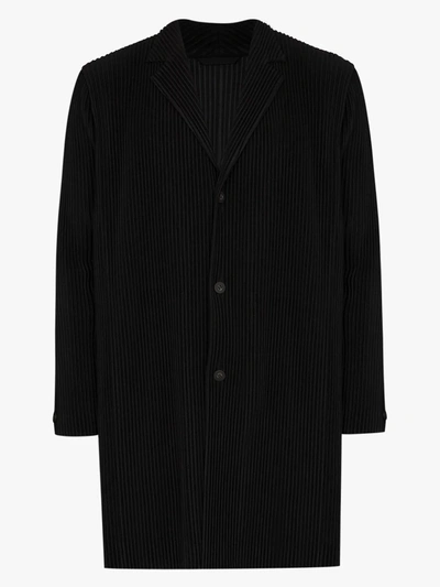 Shop Issey Miyake Basics Plissé Single-breasted Coat In Black