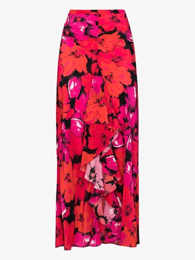 Shop Rixo London High Waist Floral Silk Skirt In Pink