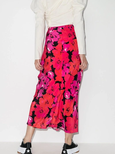 Shop Rixo London High Waist Floral Silk Skirt In Pink