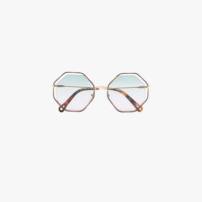 Shop Chloé Brown Poppy Octagonal Sunglasses