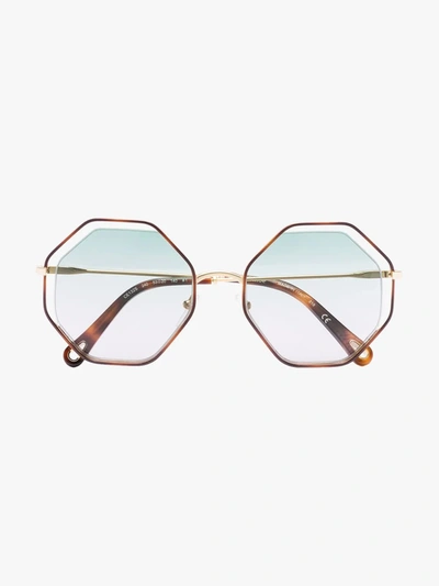 Shop Chloé Brown Poppy Octagonal Sunglasses