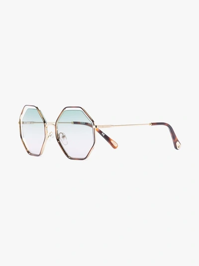 Shop Chloé Brown Poppy Octagonal Sunglasses