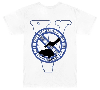Pre-owned Pop Smoke X Vlone Stop Snitching T-shirt White/blue