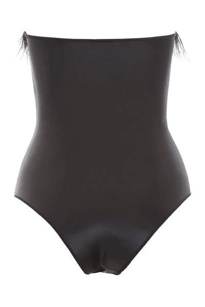 Shop Oseree Swimsuit With Feathers In Black