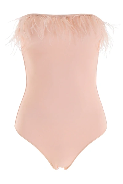 Shop Oseree Swimsuit With Feathers In Pink