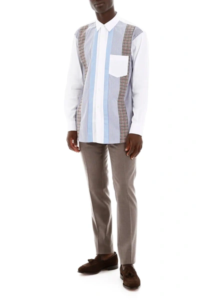 Shop Comme Des Garçons Shirt Striped Patchwork Shirt In White,light Blue,blue