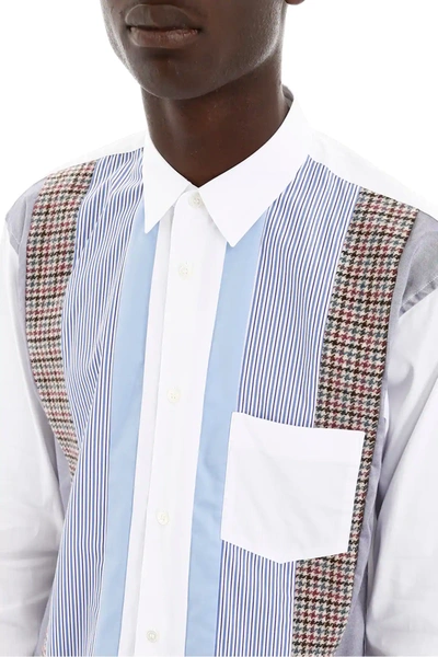 Shop Comme Des Garçons Shirt Striped Patchwork Shirt In White,light Blue,blue