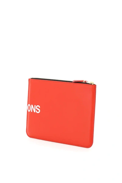 Shop Comme Des Garçons Leather Pouch With Logo In Red,white