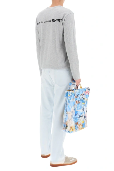 Shop Comme Des Garçons Shirt Tote Bag Futura Print In Light Blue,white,yellow