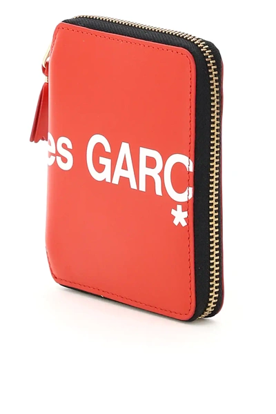 Shop Comme Des Garçons Zip-around Huge Logo Wallet In Red,white