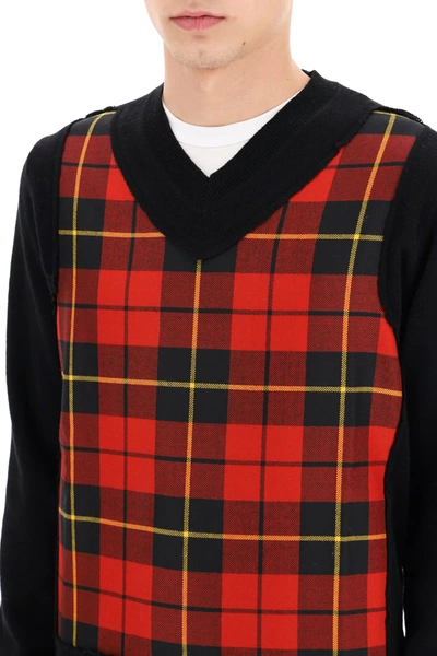 Shop Comme Des Garçons Shirt V-neck Checkered Sweater In Black,red