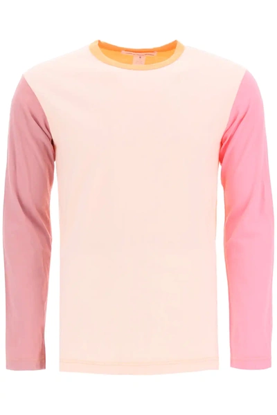Shop Comme Des Garçons Shirt Color Block Logo T-shirt In Orange,pink,fuchsia