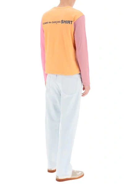 Shop Comme Des Garçons Shirt Color Block Logo T-shirt In Orange,pink,fuchsia