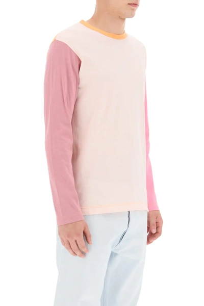 Shop Comme Des Garçons Shirt Color Block Logo T-shirt In Orange,pink,fuchsia