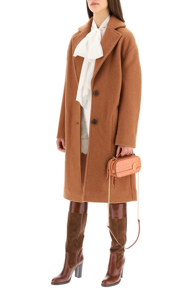 Shop See By Chloé Wool Midi Coat In Brown