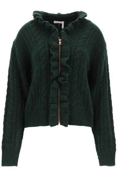 Shop See By Chloé Cardigan With Zip And Ruffles In Green