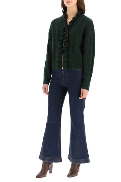 Shop See By Chloé Cardigan With Zip And Ruffles In Green