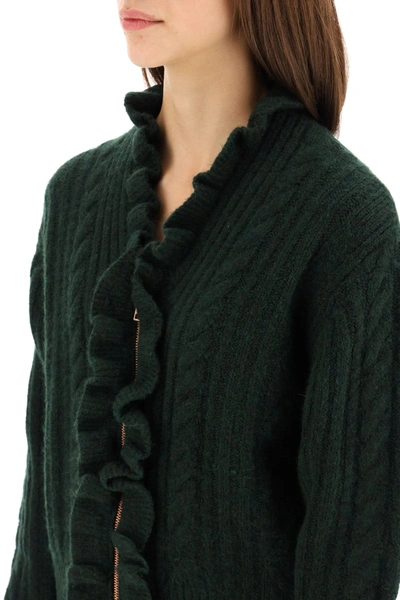 Shop See By Chloé Cardigan With Zip And Ruffles In Green