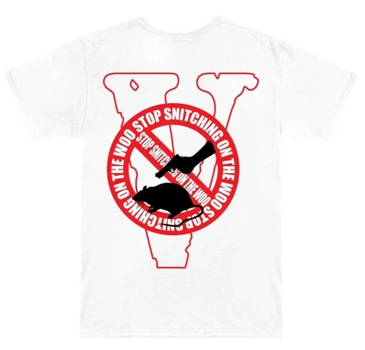 Pre-owned Pop Smoke X Vlone Stop Snitching T-shirt White/red