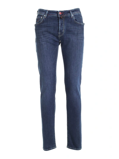 Shop Jacob Cohen Jeans In Blue With Logo Label