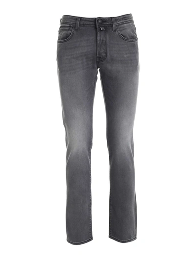 Shop Jacob Cohen Black Logo Jeans In Faded Grey