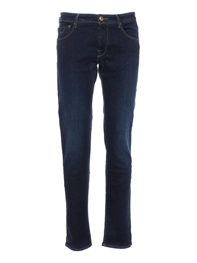 Shop Jacob Cohen Logo Faded Jeans In Blue In Transparent