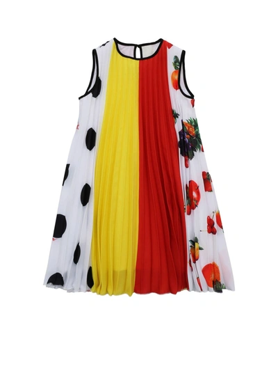 Shop Msgm Fruit Print Multicolor Pleated Dress In White